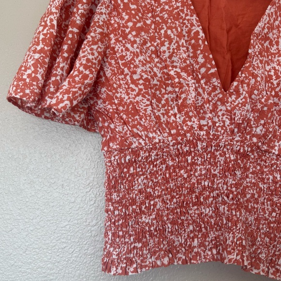 Abercrombie & Fitch Flutter Sleeve Smocked Waist Deep-V Top - Picture 3 of 6